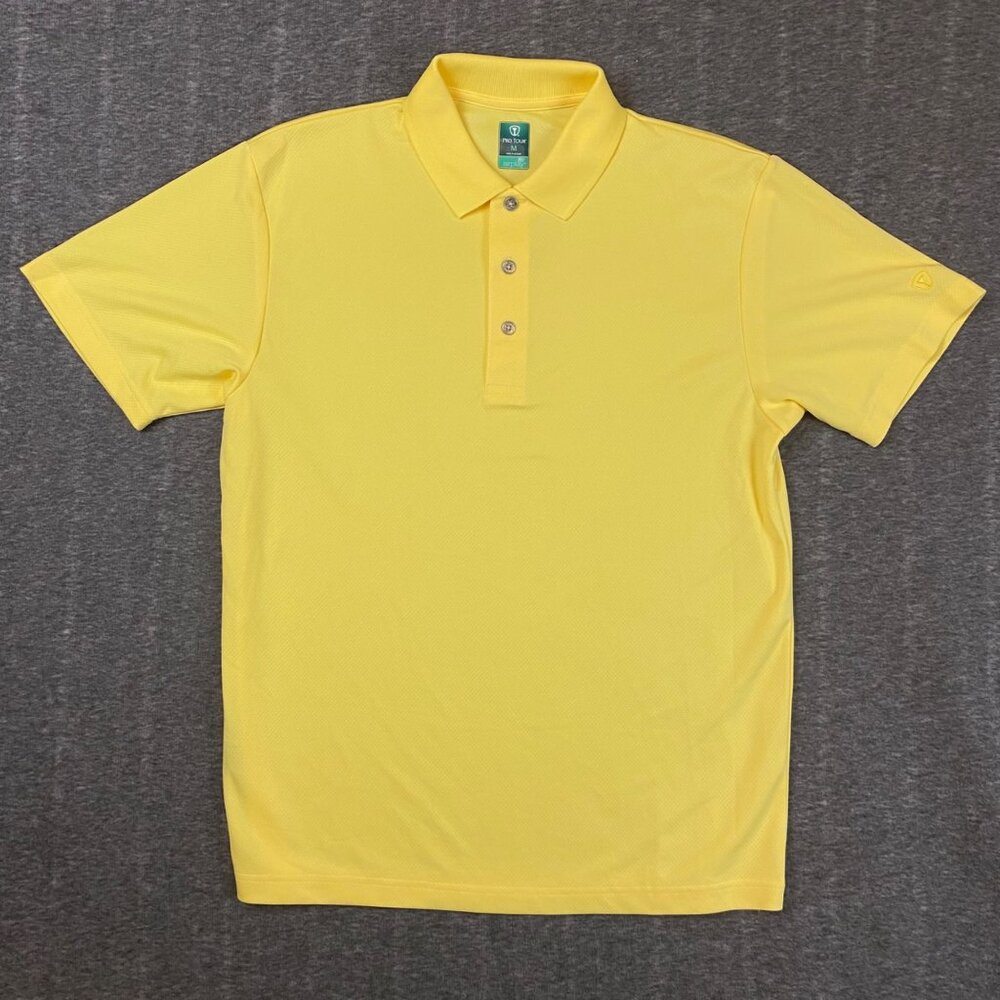 Pro Tour Airplay Yellow Mens Polo Shirt Size Medium Short Sleeve Golf Top Active